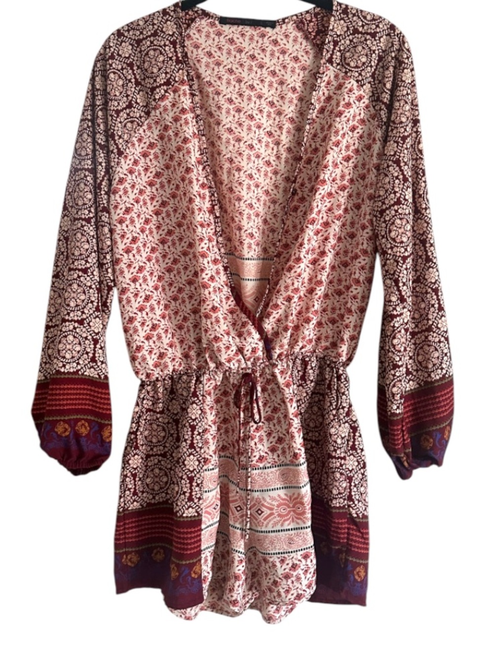 Fraiche by J Boho Printed V-Neck Drawstring Romper l